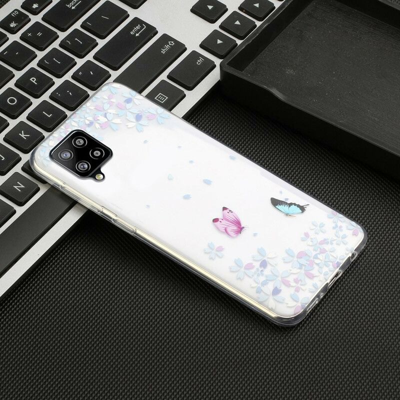 Cover Samsung Galaxy A12 / M12 Transparente Sommerfugle Og Blomster