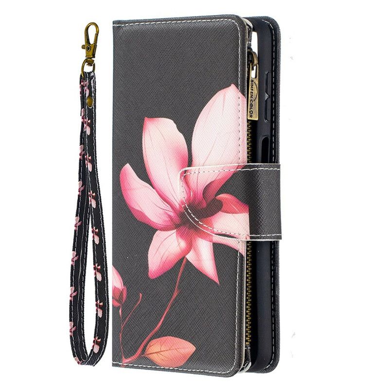 Flip Cover Samsung Galaxy A12 / M12 Blomsterlomme Med Lynlås