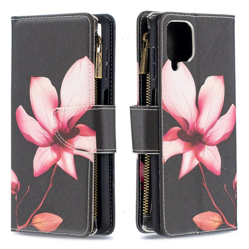 Flip Cover Samsung Galaxy A12 / M12 Blomsterlomme Med Lynlås