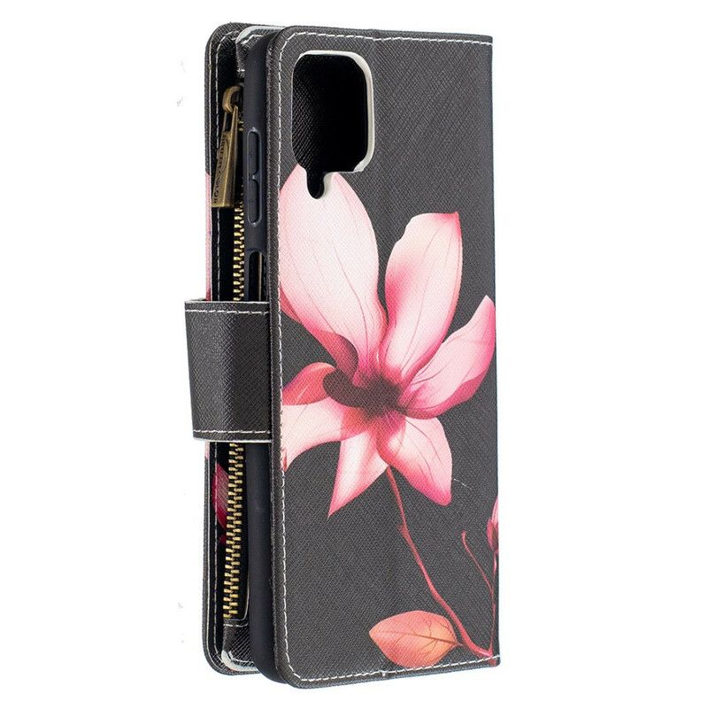 Flip Cover Samsung Galaxy A12 / M12 Blomsterlomme Med Lynlås