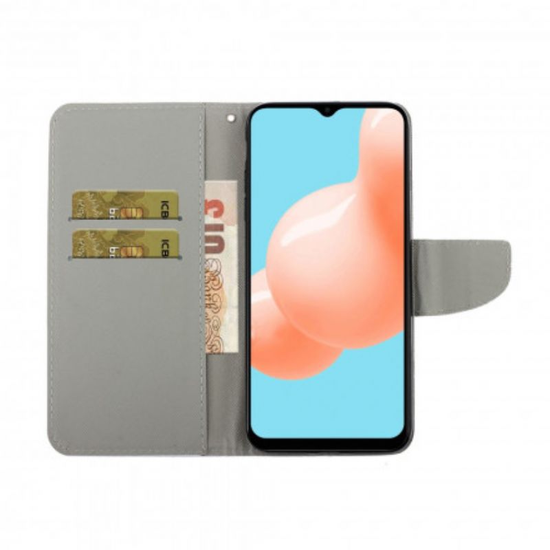 Flip Cover Samsung Galaxy A12 / M12 Brændende Kranie Med Snor