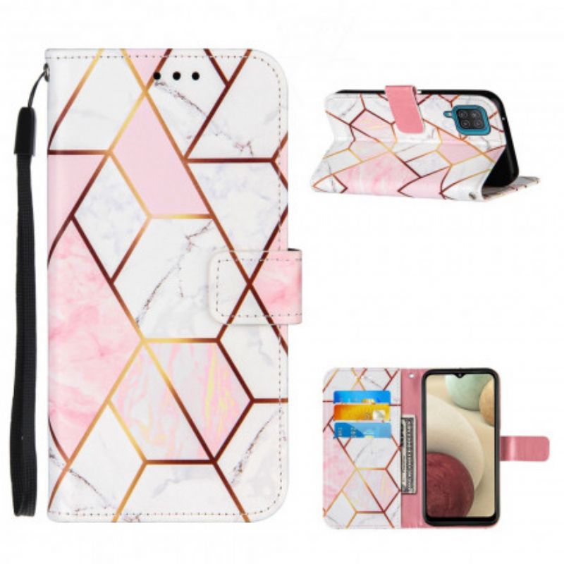 Flip Cover Samsung Galaxy A12 / M12 Geometrisk Marmor