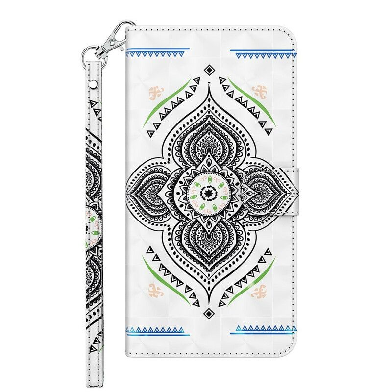 Flip Cover Samsung Galaxy A12 / M12 Mandala Lyspletter Med Snor