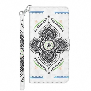 Flip Cover Samsung Galaxy A12 / M12 Mandala Lyspletter Med Snor