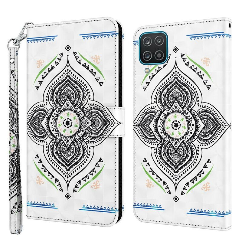 Flip Cover Samsung Galaxy A12 / M12 Mandala Lyspletter Med Snor