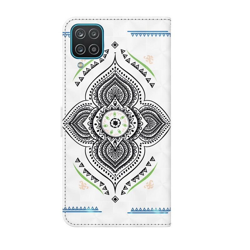 Flip Cover Samsung Galaxy A12 / M12 Mandala Lyspletter Med Snor