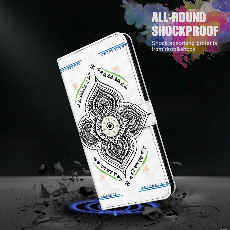 Flip Cover Samsung Galaxy A12 / M12 Mandala Lyspletter Med Snor