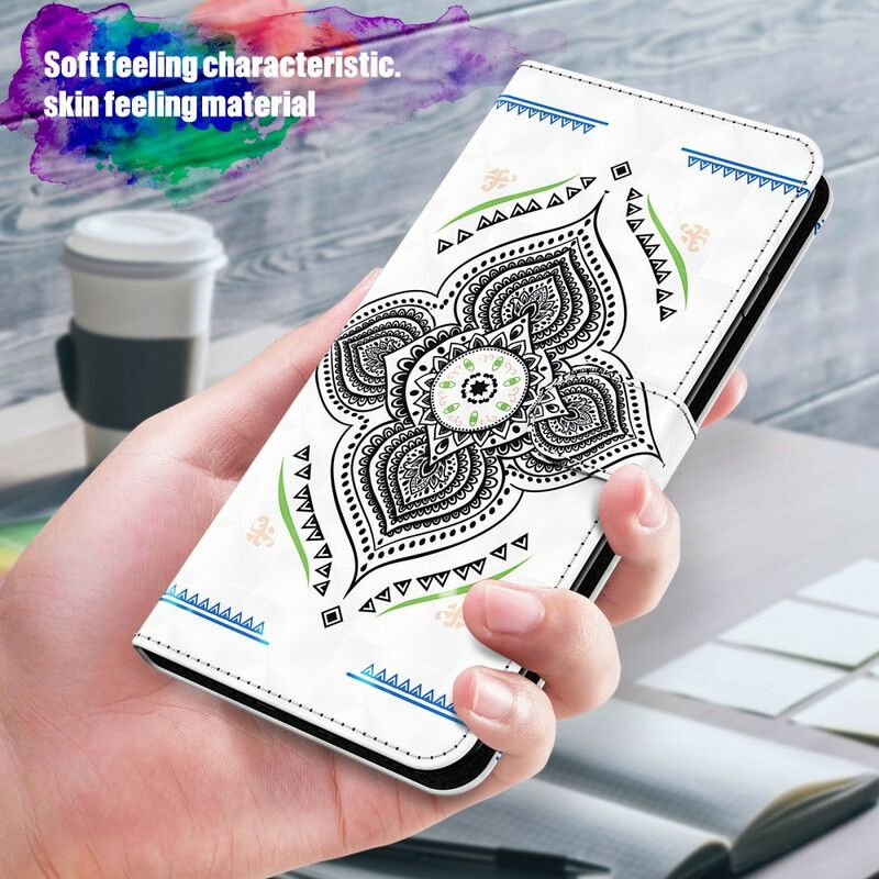 Flip Cover Samsung Galaxy A12 / M12 Mandala Lyspletter Med Snor