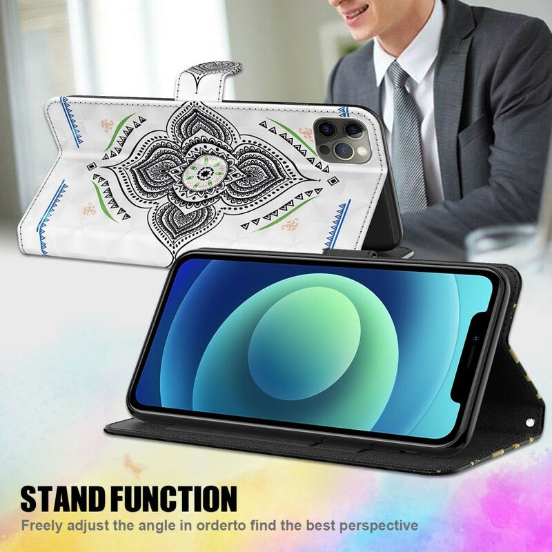 Flip Cover Samsung Galaxy A12 / M12 Mandala Lyspletter Med Snor