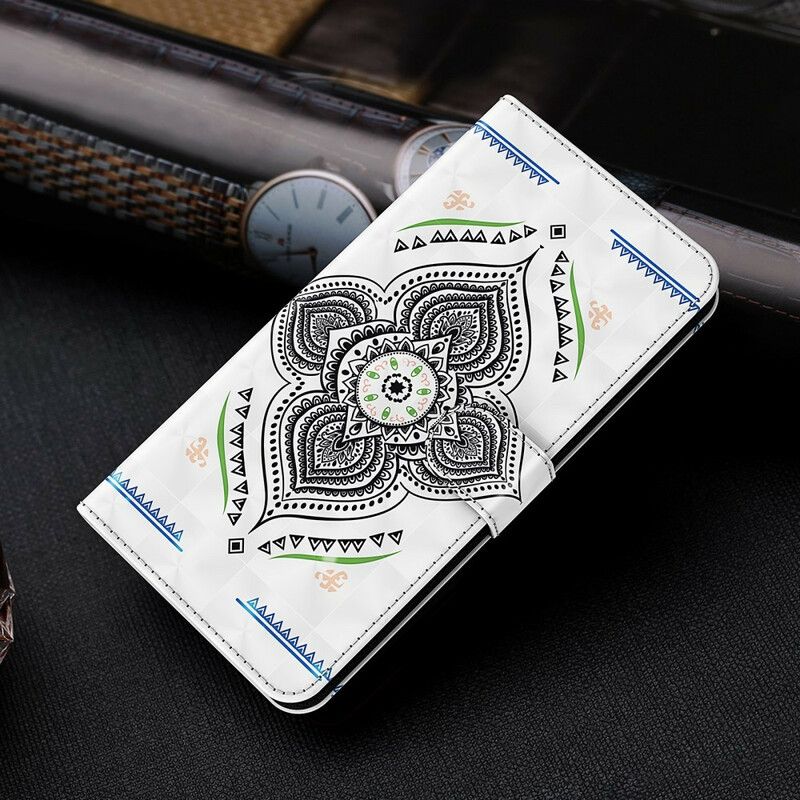 Flip Cover Samsung Galaxy A12 / M12 Mandala Lyspletter Med Snor