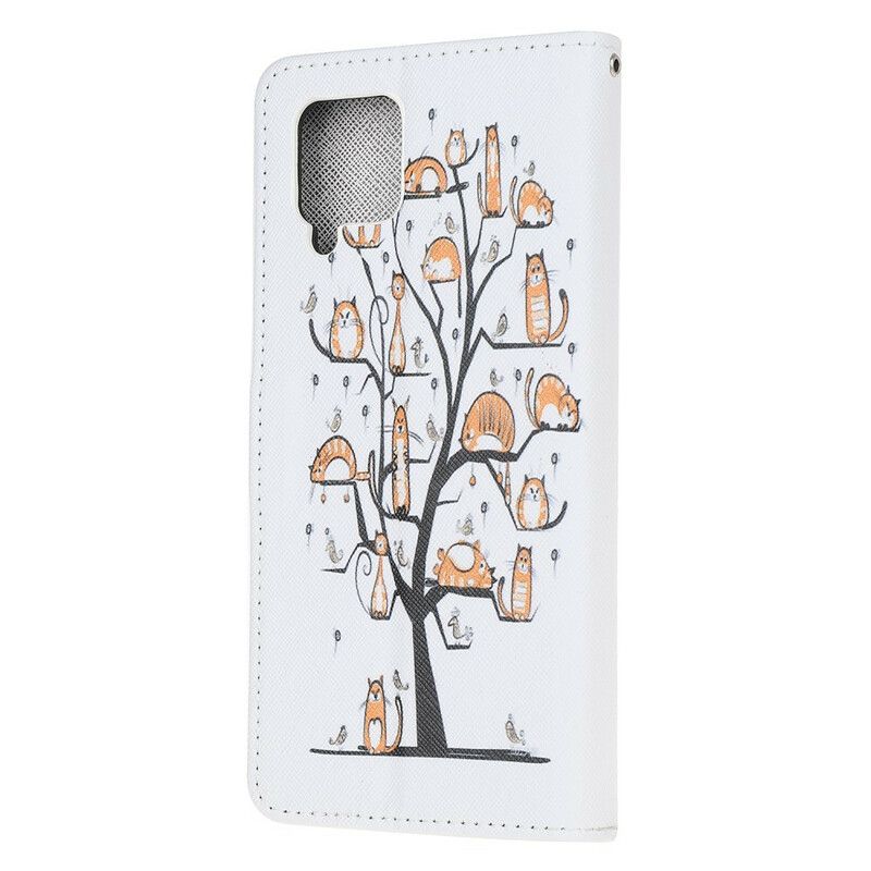 Flip Cover Samsung Galaxy A12 / M12 Med Snor Funky Katte Med Rem