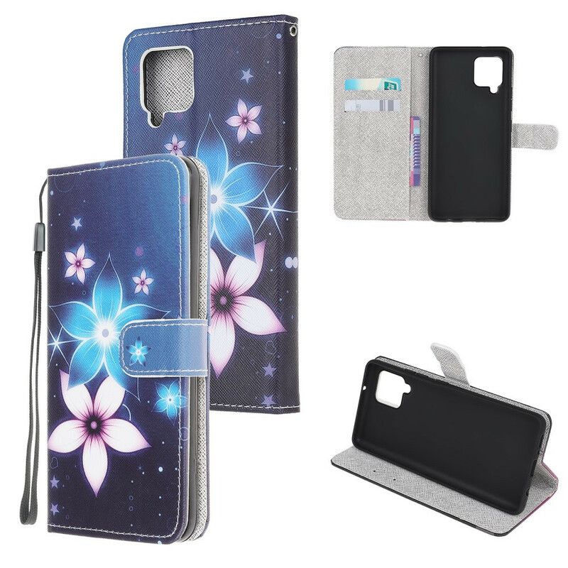 Flip Cover Samsung Galaxy A12 / M12 Med Snor Lunar Strap Blomster