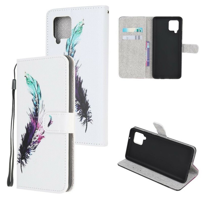 Flip Cover Samsung Galaxy A12 / M12 Med Snor Thong Fjer