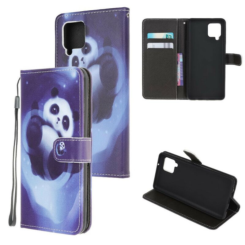 Flip Cover Samsung Galaxy A12 / M12 Med Snor Thong Space Panda