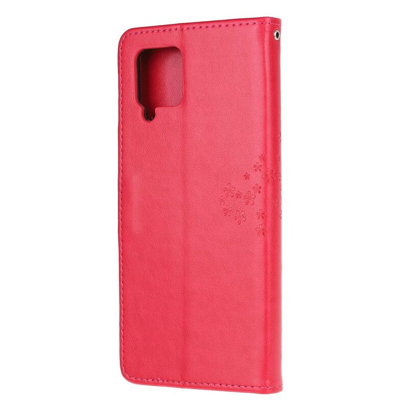 Flip Cover Samsung Galaxy A12 / M12 Med Snor Træ Og Strappy Ugler