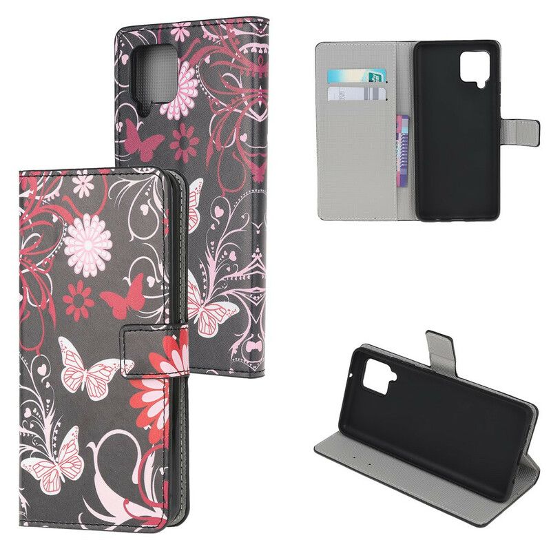 Flip Cover Samsung Galaxy A12 / M12 Sommerfugle Og Blomster