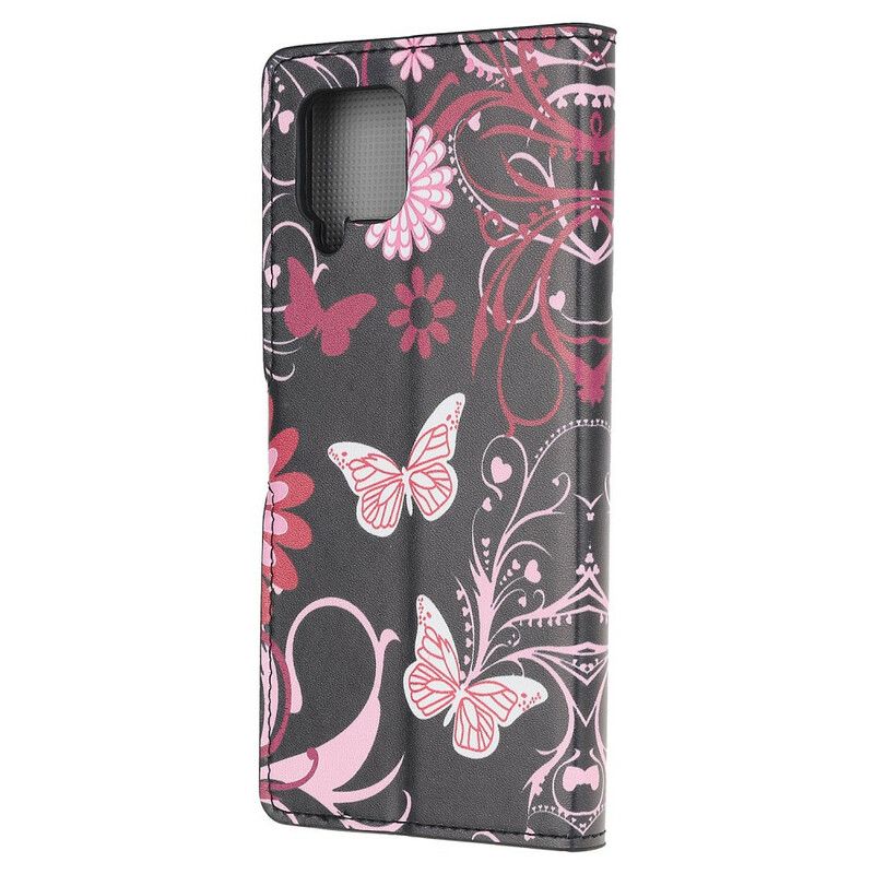 Flip Cover Samsung Galaxy A12 / M12 Sommerfugle Og Blomster