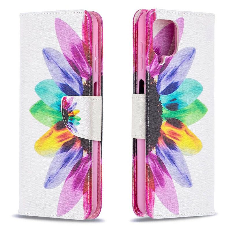 Læder Cover Samsung Galaxy A12 / M12 Akvarelblomst