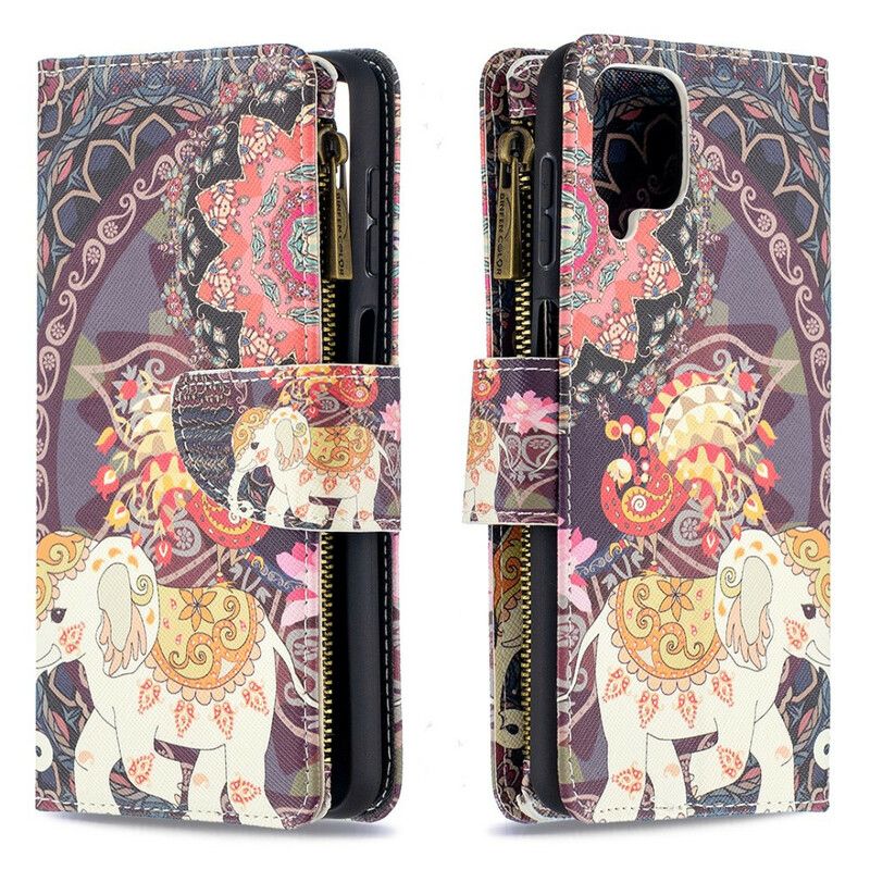 Læder Cover Samsung Galaxy A12 / M12 Elefant Lynlåslomme