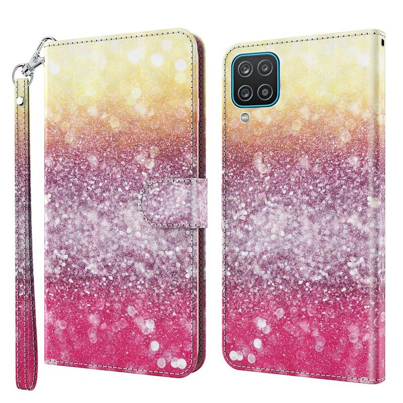 Læder Cover Samsung Galaxy A12 / M12 Magenta Glitter Gradient