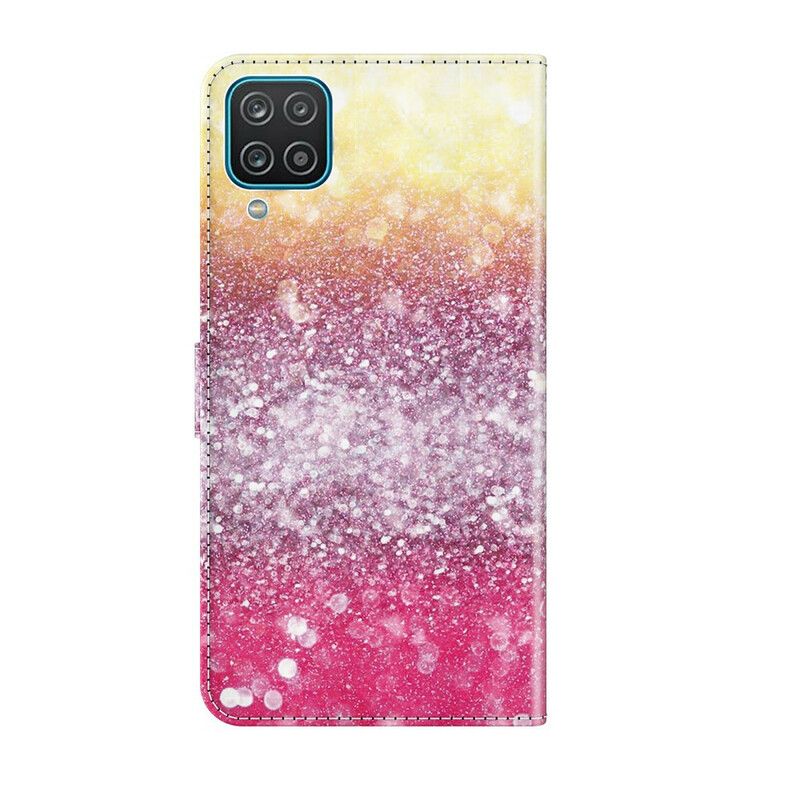 Læder Cover Samsung Galaxy A12 / M12 Magenta Glitter Gradient