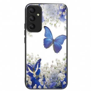 Cover Samsung Galaxy A55 5g Blå Sommerfugle Af Hærdet Glas