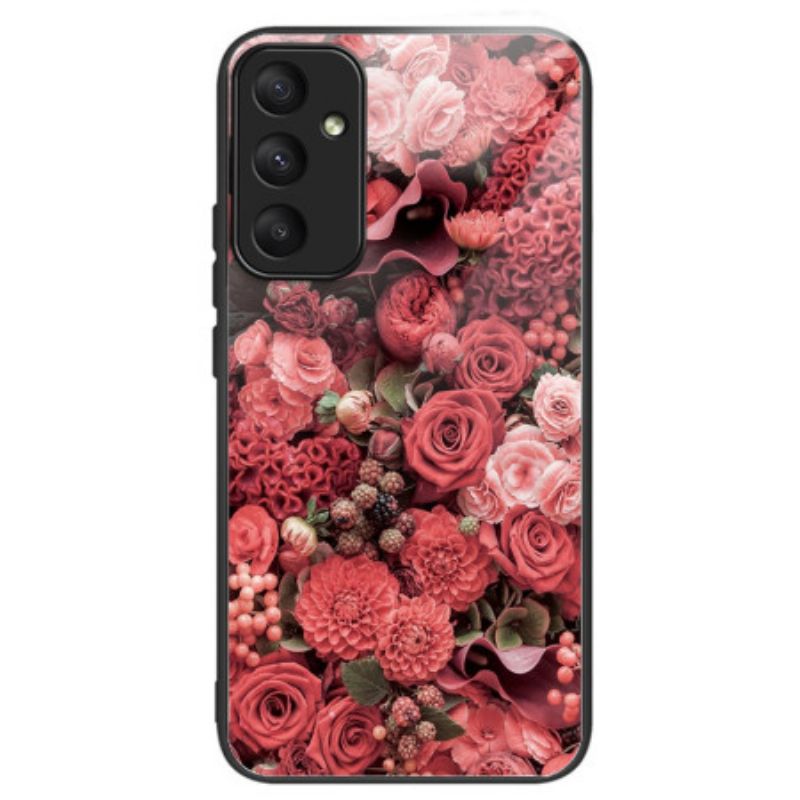 Cover Samsung Galaxy A55 5g Hærdet Glas Røde Og Lyserøde Blomster