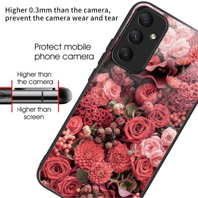 Cover Samsung Galaxy A55 5g Hærdet Glas Røde Og Lyserøde Blomster