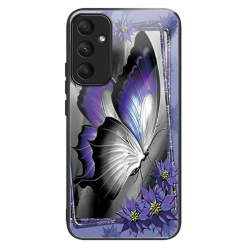 Cover Samsung Galaxy A55 5g Lilla Sommerfugl Hærdet Glas