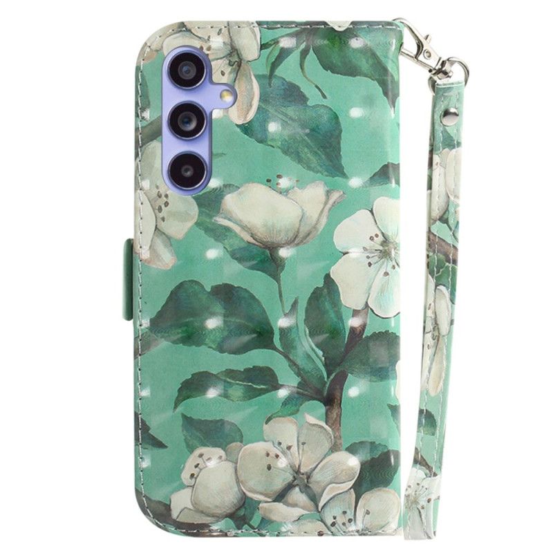 Flip Cover Samsung Galaxy A55 5g Akvarelblomster Med Rem