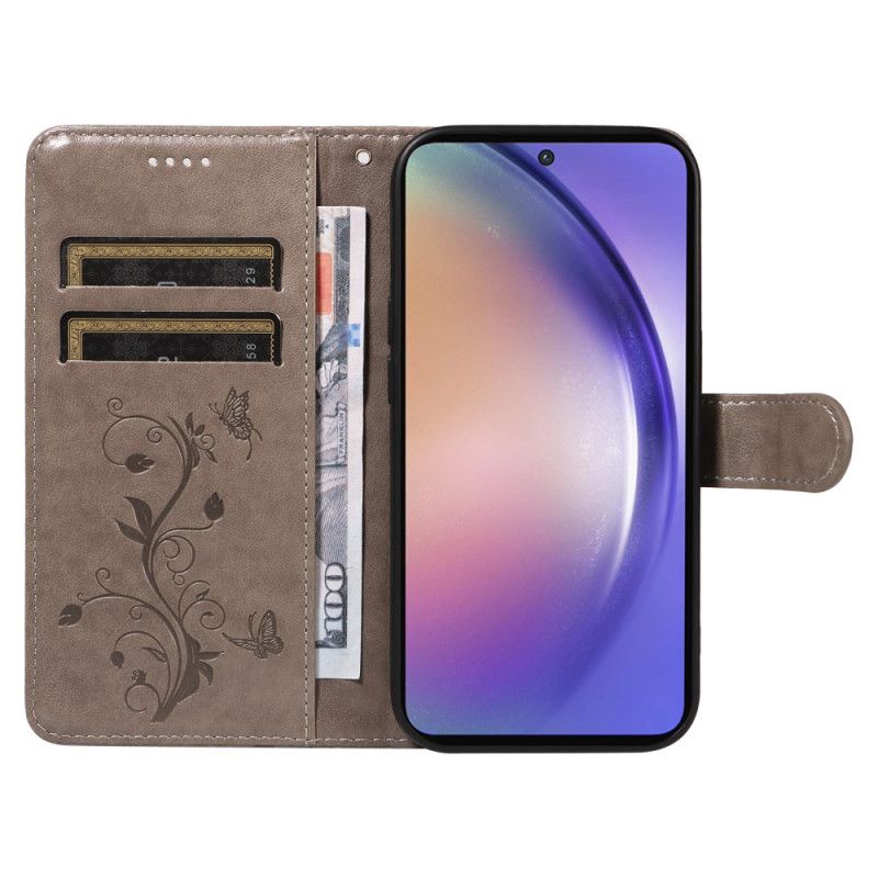 Flip Cover Samsung Galaxy A55 5g Blomstermønster Med Rem