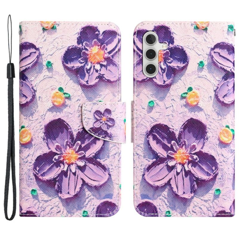 Flip Cover Samsung Galaxy A55 5g Lilla Blomster Med Rem