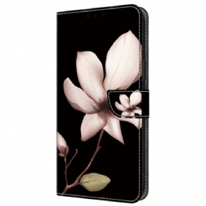 Flip Cover Samsung Galaxy A55 5g Lyserøde Blomster På Sort Baggrund