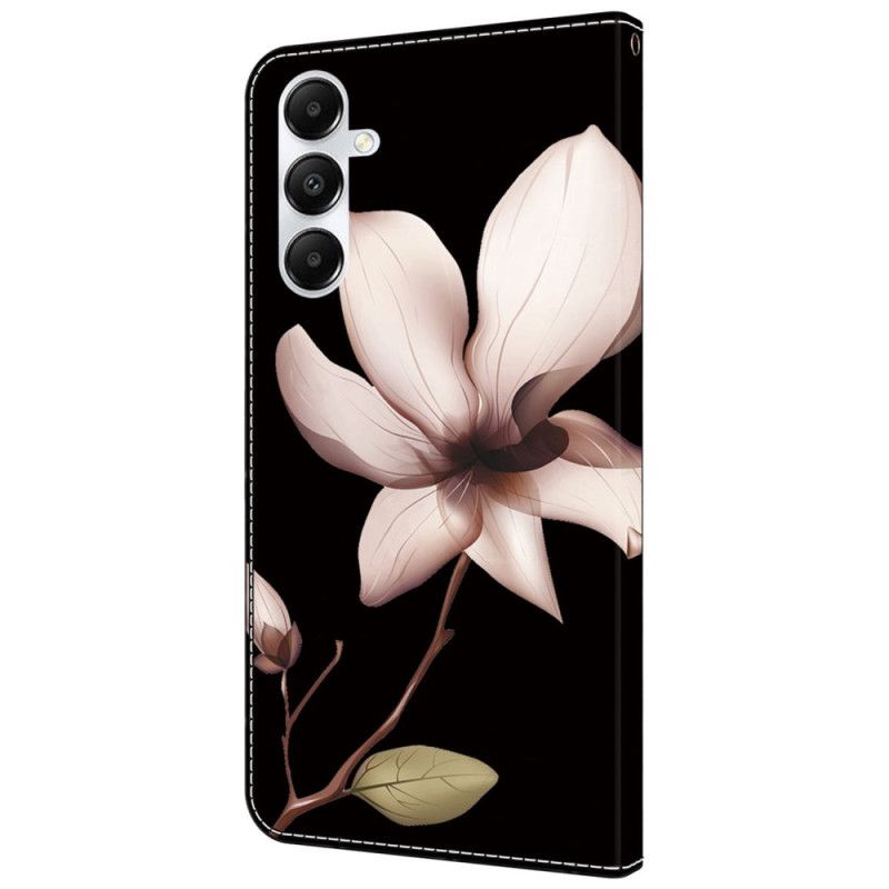 Flip Cover Samsung Galaxy A55 5g Lyserøde Blomster På Sort Baggrund