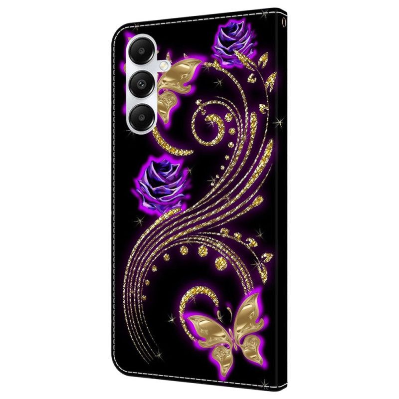 Flip Cover Samsung Galaxy A55 5g Violette Blomster Og Sommerfugle