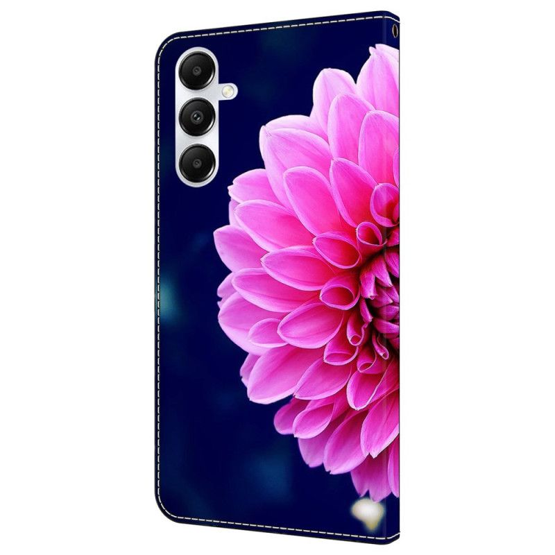 Flip Cover Til Samsung Galaxy A55 5g Lyserød Blomst På Blå Baggrund