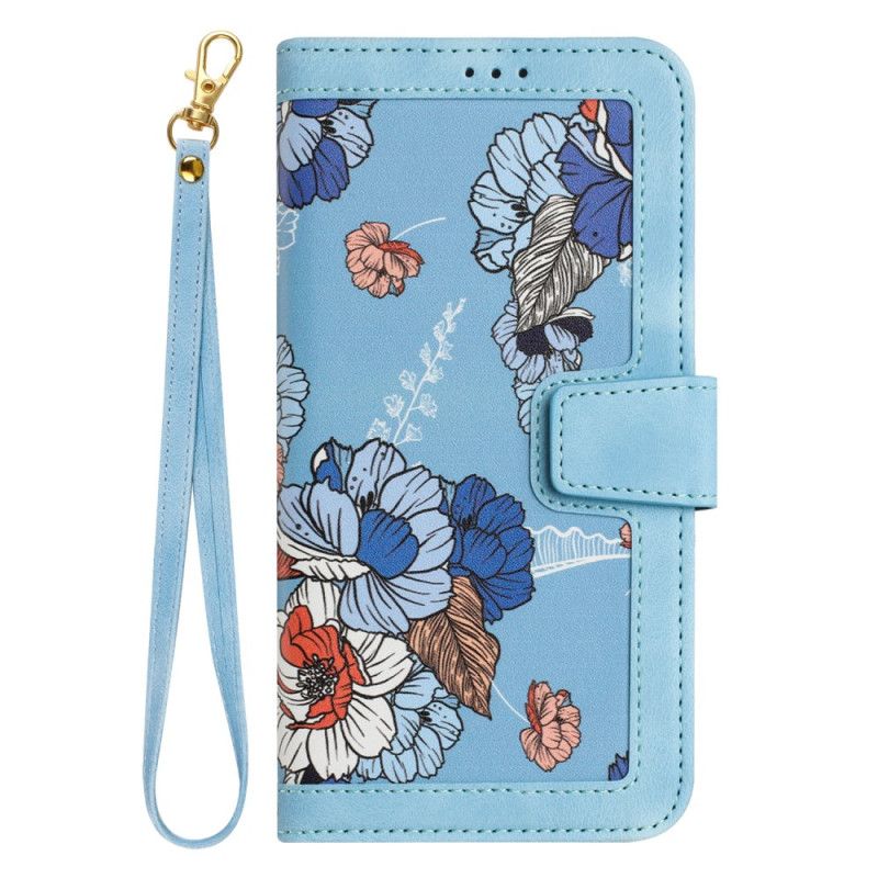 Læder Cover Samsung Galaxy A55 5g Telefon Etui Blomstermønster Med Rem