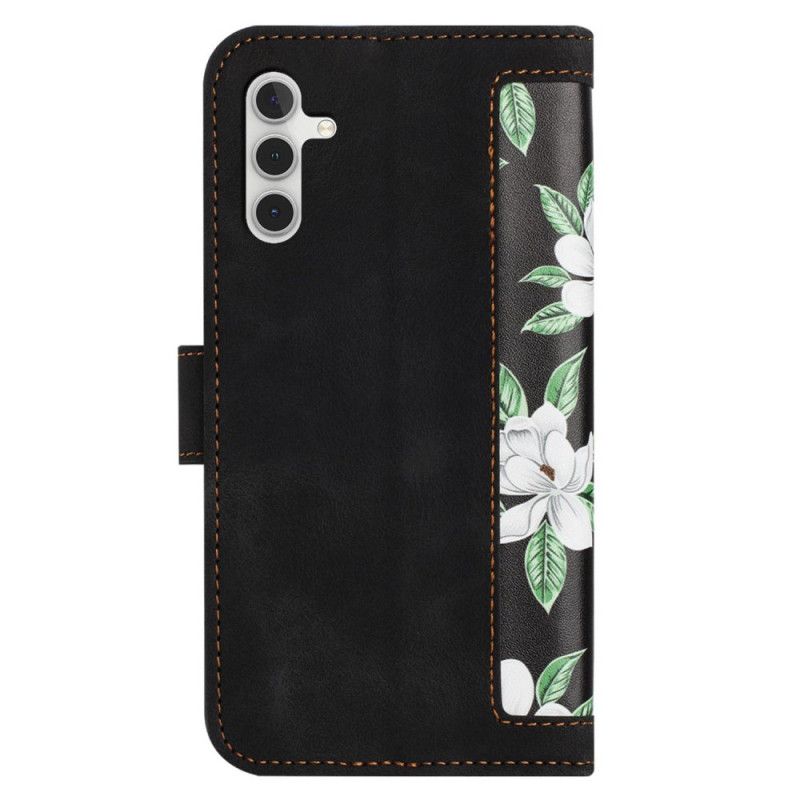 Læder Cover Samsung Galaxy A55 5g Telefon Etui Blomstermønster Med Rem