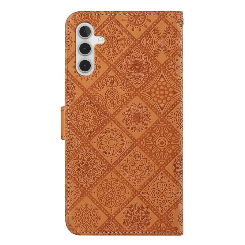 Læder Cover Samsung Galaxy A55 5g Telefon Etui Patchwork Med Rem