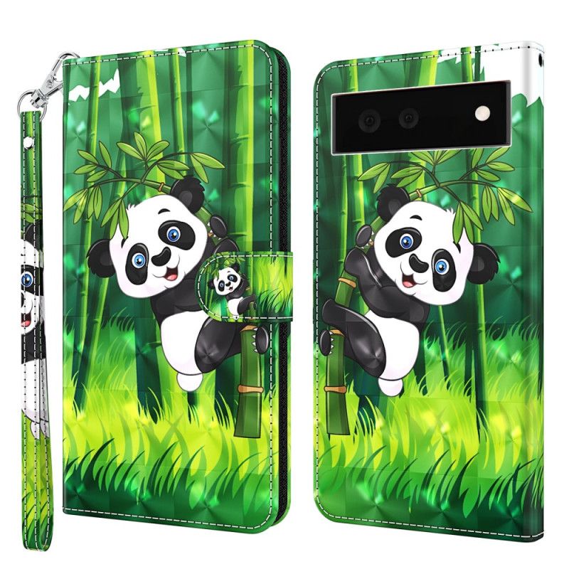 Flip Cover Google Pixel 7 Med Snor Thong Panda Og Bambus