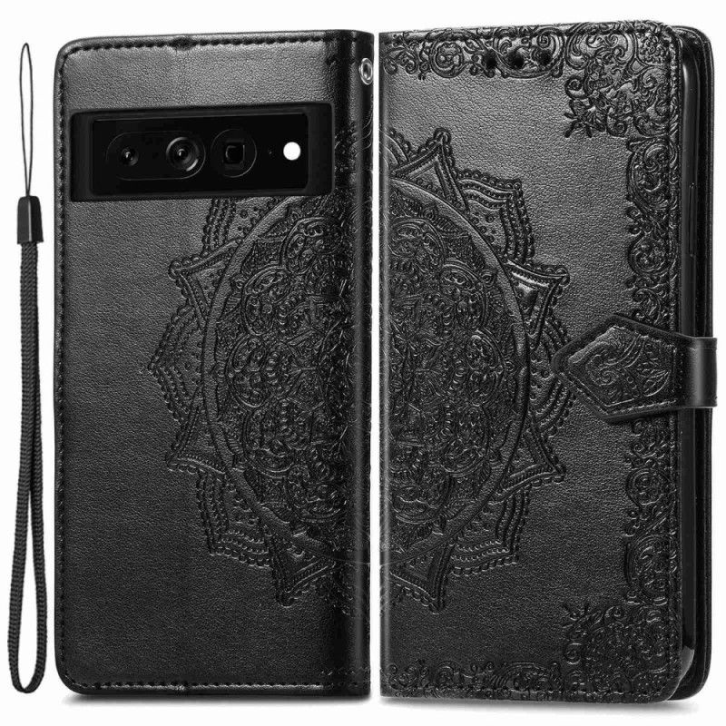 Læder Cover Google Pixel 7 Med Snor Retro Strappy Mandala