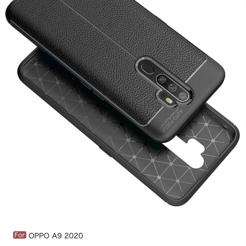 Cover Oppo A9 2020 / A5 2020 Dobbelt Linje Litchi Læder Effekt