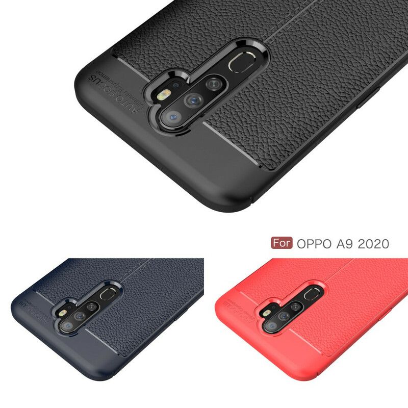 Cover Oppo A9 2020 / A5 2020 Dobbelt Linje Litchi Læder Effekt