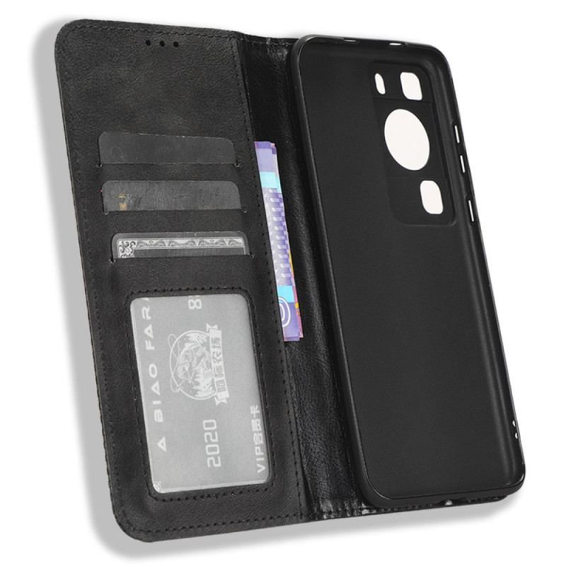 Cover Huawei P60 Pro Flip Cover Stiliseret Læderstil