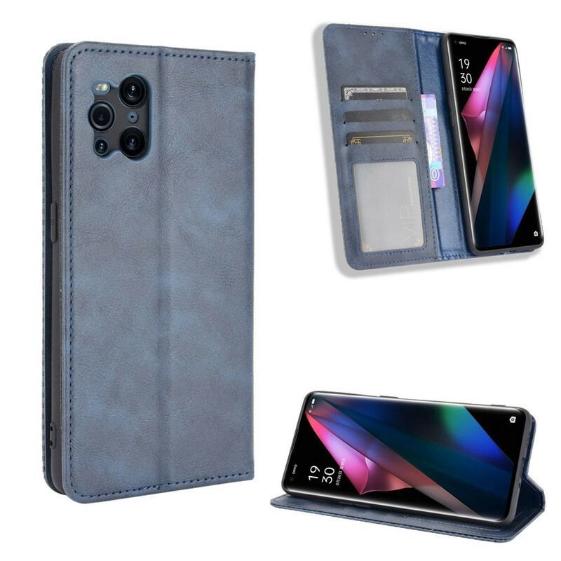 Cover Oppo Find X3 Pro Flip Cover Stiliseret Vintage Lædereffekt