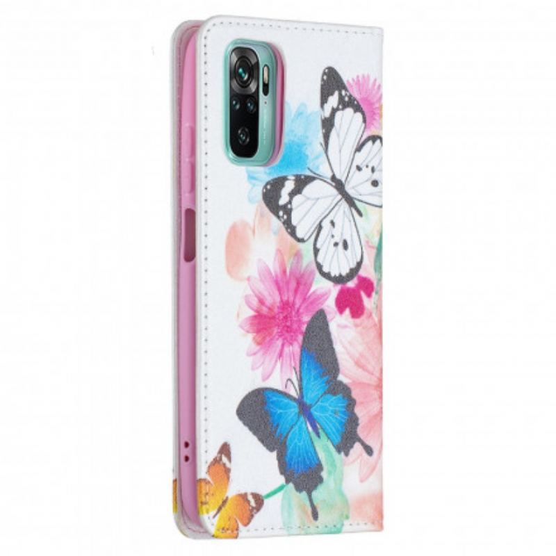 Cover Poco M5s Flip Cover Farverige Sommerfugle