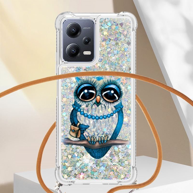 Cover Poco X5 5G Med Snor Sequin Snøre Miss Owl