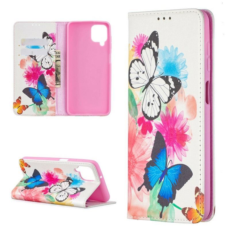 Cover Samsung Galaxy M12 / A12 Flip Cover Farverige Sommerfugle