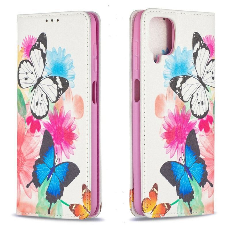 Cover Samsung Galaxy M12 / A12 Flip Cover Farverige Sommerfugle