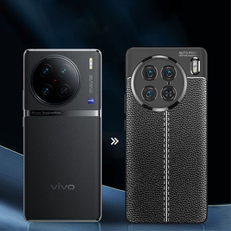 Cover Vivo X90 Pro Dobbelt Linje Litchi Læder Effekt